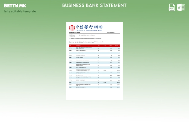 модерен стил China Citic Bank извод за корпоративна сметка Шаблон Word и PDF